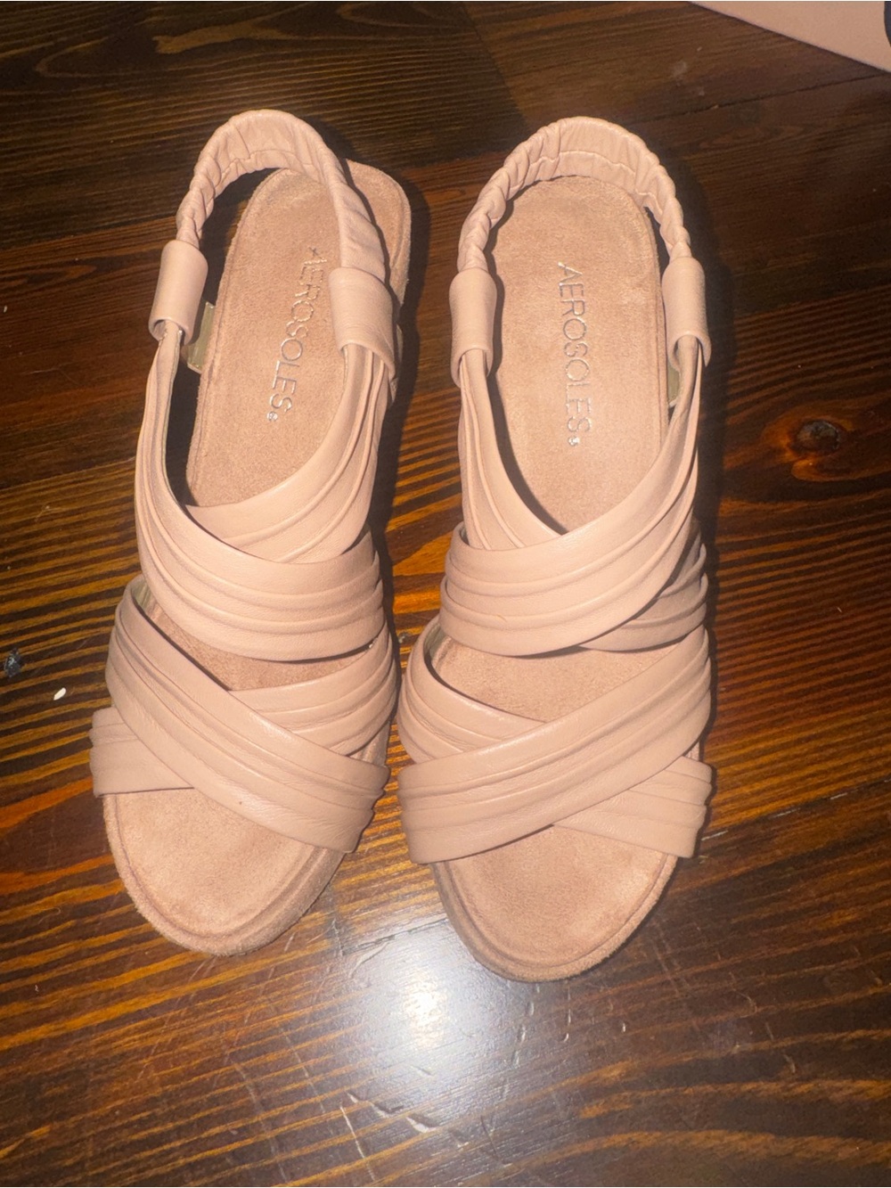 Women’s Aerosoles Nude Cross Straps Wedge Sandals Size 6 1/2